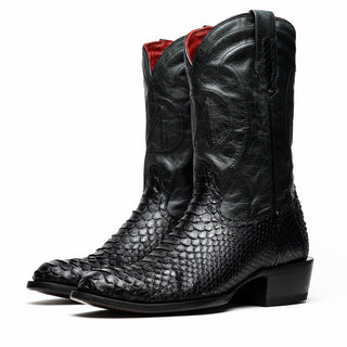 Marco Di Milano Kansas Men's Shoes Black Genuine Python / Calf-Skin Leather Cowboy Boot (MDM1211)