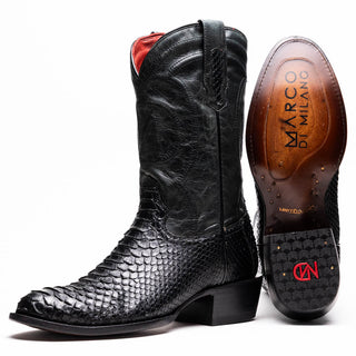 Marco Di Milano Kansas Men's Shoes Black Genuine Python / Calf-Skin Leather Cowboy Boot (MDM1211)