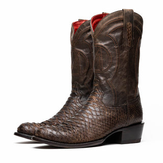 Marco Di Milano Kansas Men's Shoes Brown Genuine Python / Calf-Skin Leather Cowboy Boot (MDM1211)