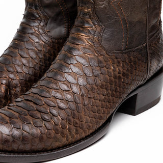 Marco Di Milano Kansas Men's Shoes Brown Genuine Python / Calf-Skin Leather Cowboy Boot (MDM1211)