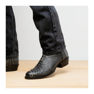 Marco Di Milano Kansas Men's Shoes Stone White Exotic Python Skin Cowboy Boot (MDM1246)