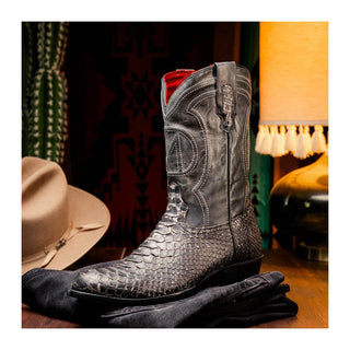 Marco Di Milano Kansas Men's Shoes Stone White Exotic Python Skin Cowboy Boot (MDM1246)