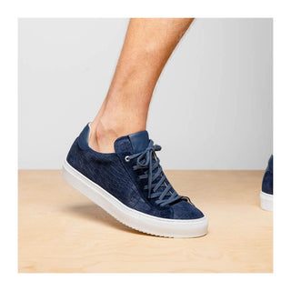 Zelli Italia Kobe Men's Shoes Navy Crocodile Print Goat-Skin Suede Sneaker (ZEL1059)