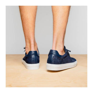 Zelli Italia Kobe Men's Shoes Navy Crocodile Print Goat-Skin Suede Sneaker (ZEL1059)