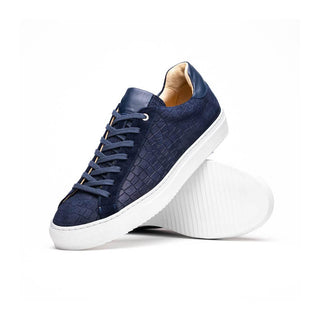 Zelli Italia Kobe Men's Shoes Navy Crocodile Print Goat-Skin Suede Sneaker (ZEL1059)