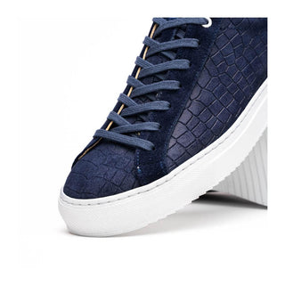 Zelli Italia Kobe Men's Shoes Navy Crocodile Print Goat-Skin Suede Sneaker (ZEL1059)