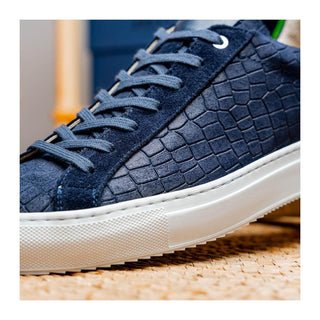 Zelli Italia Kobe Men's Shoes Navy Crocodile Print Goat-Skin Suede Sneaker (ZEL1059)