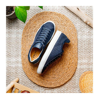 Zelli Italia Kobe Men's Shoes Navy Crocodile Print Goat-Skin Suede Sneaker (ZEL1059)