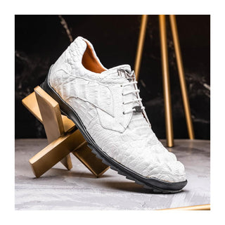 Marco Di Milano Kratos Men's Shoes White Exotic Caiman Crocodile Sport Sneakers (MDM1207)
