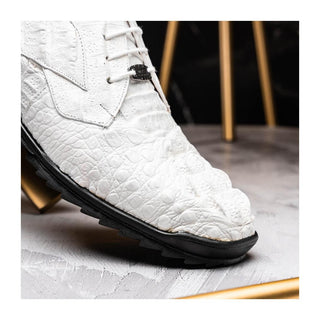 Marco Di Milano Kratos Men's Shoes White Exotic Caiman Crocodile Sport Sneakers (MDM1207)