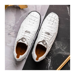 Marco Di Milano Kratos Men's Shoes White Exotic Caiman Crocodile Sport Sneakers (MDM1207)