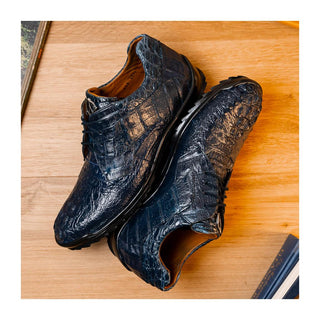 Marco Di Milano Kratos Men's Shoes Navy Exotic Caiman Crocodile Sport Sneakers (MDM1176)