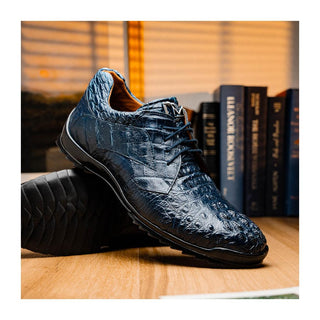 Marco Di Milano Kratos Men's Shoes Navy Exotic Caiman Crocodile Sport Sneakers (MDM1176)