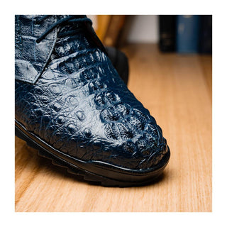 Marco Di Milano Kratos Men's Shoes Navy Exotic Caiman Crocodile Sport Sneakers (MDM1176)