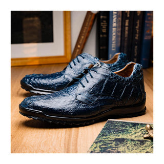 Marco Di Milano Kratos Men's Shoes Navy Exotic Caiman Crocodile Sport Sneakers (MDM1176)