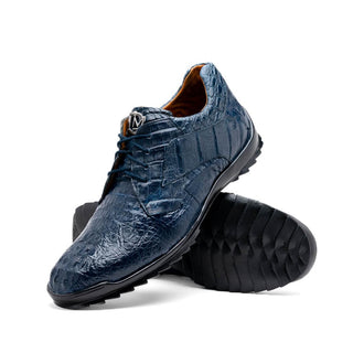 Marco Di Milano Kratos Men's Shoes Navy Exotic Caiman Crocodile Sport Sneakers (MDM1176)