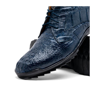 Marco Di Milano Kratos Men's Shoes Navy Exotic Caiman Crocodile Sport Sneakers (MDM1176)