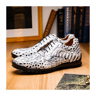 Marco Di Milano Kratos Men's Shoes Newspaper Exotic Caiman Crocodile Sport Sneakers (MDM1176)