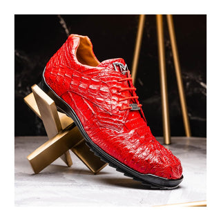 Marco Di Milano Kratos Men's Shoes Red Exotic Caiman Crocodile Sport Sneakers (MDM1176)