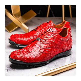 Marco Di Milano Kratos Men's Shoes Red Exotic Caiman Crocodile Sport Sneakers (MDM1176)