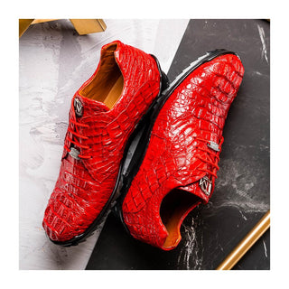 Marco Di Milano Kratos Men's Shoes Red Exotic Caiman Crocodile Sport Sneakers (MDM1176)