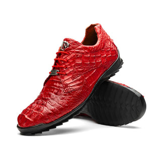 Marco Di Milano Kratos Men's Shoes Red Exotic Caiman Crocodile Sport Sneakers (MDM1176)