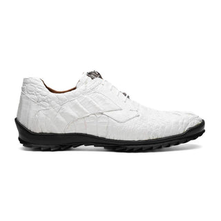Marco Di Milano Kratos Men's Shoes White Exotic Caiman Crocodile Sport Sneakers (MDM1207)