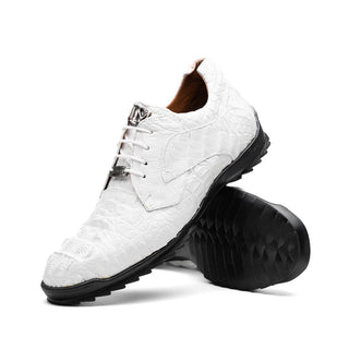 Marco Di Milano Kratos Men's Shoes White Exotic Caiman Crocodile Sport Sneakers (MDM1207)