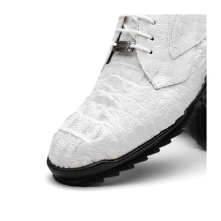 Marco Di Milano Kratos Men's Shoes White Exotic Caiman Crocodile Sport Sneakers (MDM1207)