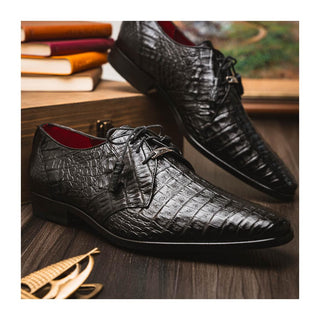 Marco Di Milano Lacio Men's Shoes Black Exotic Crocodile Derby (MDM1019)