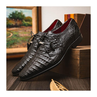Marco Di Milano Lacio Men's Shoes Black Exotic Crocodile Derby (MDM1019)