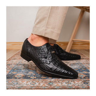 Marco Di Milano Lacio Men's Shoes Black Exotic Crocodile Derby (MDM1019)