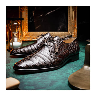 Marco Di Milano Lacio Men's Shoes Brown Exotic Crocodile Derby (MDM1019)