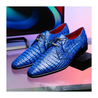 Marco Di Milano Lacio Men's Shoes Blue Exotic Crocodile Derby (MDM1019)