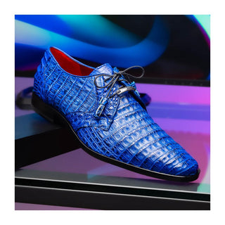 Marco Di Milano Lacio Men's Shoes Blue Exotic Crocodile Derby (MDM1019)