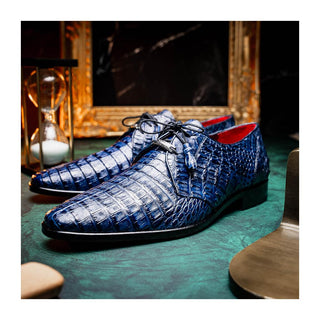 Marco Di Milano Lacio Men's Shoes Navy Exotic Crocodile Derby (MDM1019)