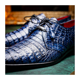 Marco Di Milano Lacio Men's Shoes Navy Exotic Crocodile Derby (MDM1019)