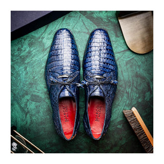 Marco Di Milano Lacio Men's Shoes Navy Exotic Crocodile Derby (MDM1019)
