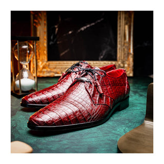 Marco Di Milano Lacio Men's Shoes Wine Exotic Crocodile Derby (MDM1019)