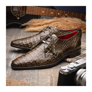 Marco Di Milano Lacio Men's Shoes Green Exotic Crocodile Derby (MDM1019)