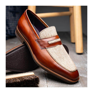 Zelli Italia Lago Men's Shoes Cognac Calf-Skin Leather Slip-On Penny Loafer (ZEL1022)