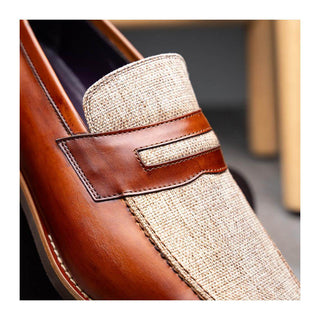 Zelli Italia Lago Men's Shoes Cognac Calf-Skin Leather Slip-On Penny Loafer (ZEL1022)