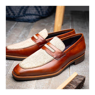 Zelli Italia Lago Men's Shoes Cognac Calf-Skin Leather Slip-On Penny Loafer (ZEL1022)