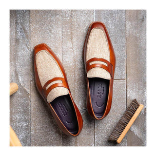 Zelli Italia Lago Men's Shoes Cognac Calf-Skin Leather Slip-On Penny Loafer (ZEL1022)