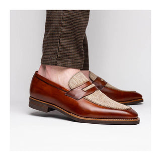 Zelli Italia Lago Men's Shoes Cognac Calf-Skin Leather Slip-On Penny Loafer (ZEL1022)