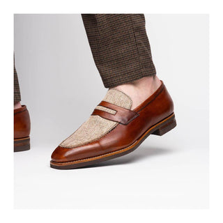 Zelli Italia Lago Men's Shoes Cognac Calf-Skin Leather Slip-On Penny Loafer (ZEL1022)