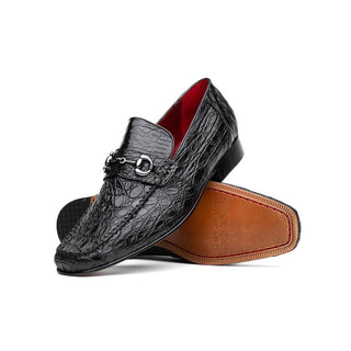 Marco Di Milano Landro Men's Shoes Black Exotic Crocodile Horsebit Loafers (MDM1023)