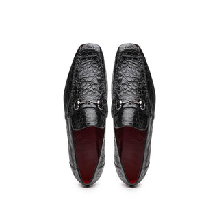 Marco Di Milano Landro Men's Shoes Black Exotic Crocodile Horsebit Loafers (MDM1023)
