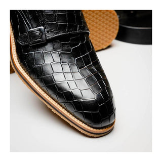 Zelli Italia Legerra Men's Shoes Black Crocodile Print Calf-Skin Leather Monk-Strap (ZEL1074)