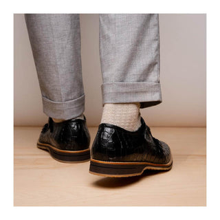 Zelli Italia Legerra Men's Shoes Black Crocodile Print Calf-Skin Leather Monk-Strap (ZEL1074)
